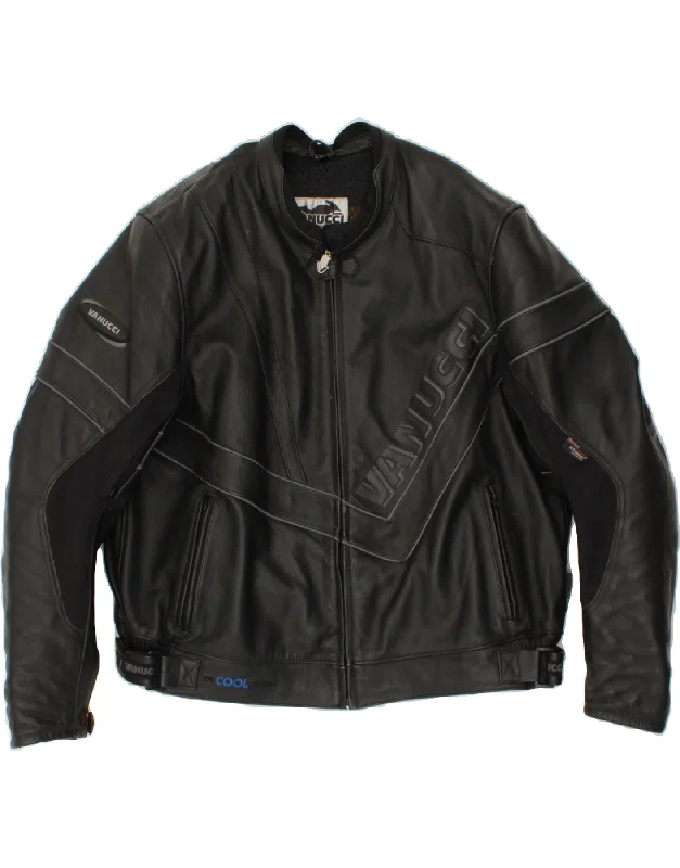 Men's Coats with Chest PocketsVANUCCI Mens Motorcycle Graphic Biker Jacket UK 40 Large Black Leather