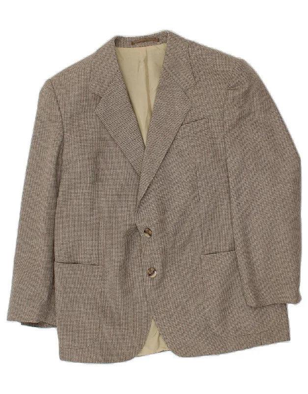 Men's Coats with LiningVINTAGE Mens 2 Button Blazer Jacket EU 54 2XL Grey Houndstooth Polyester