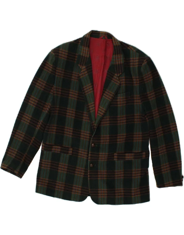 Men's Coats for WorkVINTAGE Mens 2 Button Blazer Jacket IT 54 2XL Green Check Wool