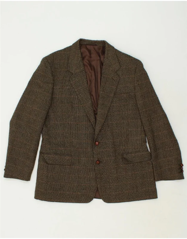 Men's Coats for All SeasonsVINTAGE Mens 2 Button Blazer Jacket IT 56 3XL Brown Herringbone Wool