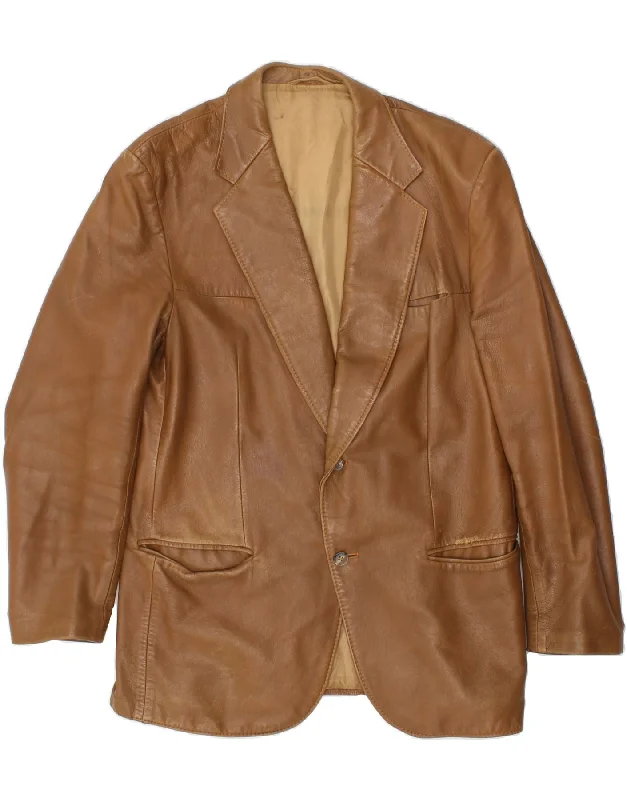 Men's Coats with ButtonsVINTAGE Mens 2 Button Leather Blazer Jacket UK 38 Medium Brown