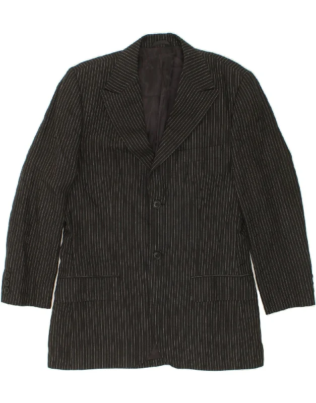 Men's Coats with PocketsVINTAGE Mens 3 Button Blazer Jacket IT 38 Medium Black Pinstripe Linen