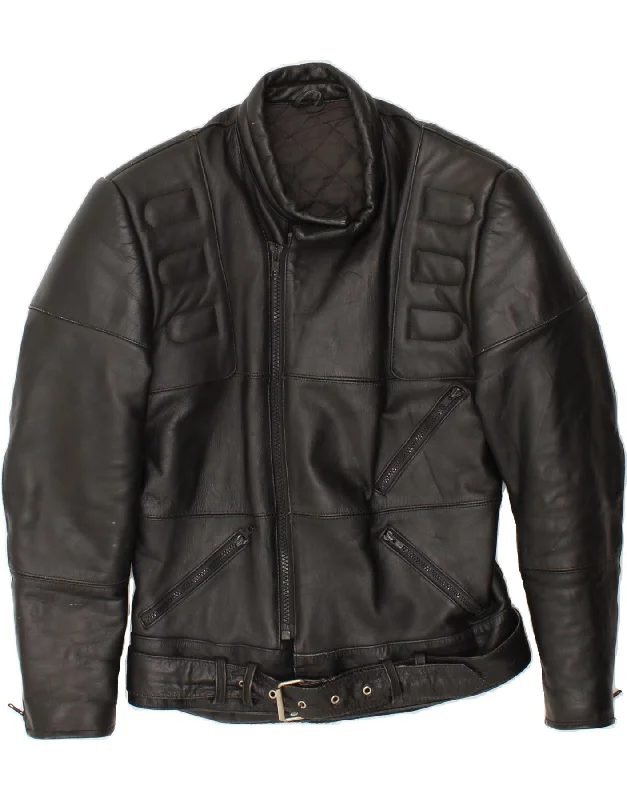 Men's Coats with Water-Repellent FabricVINTAGE Mens Biker Leather Jacket IT 50 Large Black