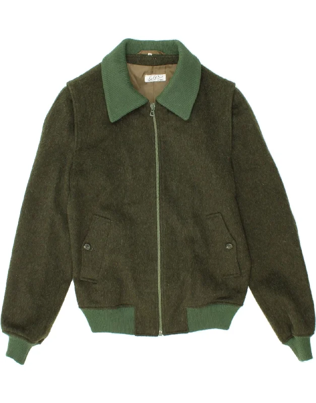 Men's Coats with Velcro ClosuresVINTAGE Mens Bomber Jacket UK 36 Small Green