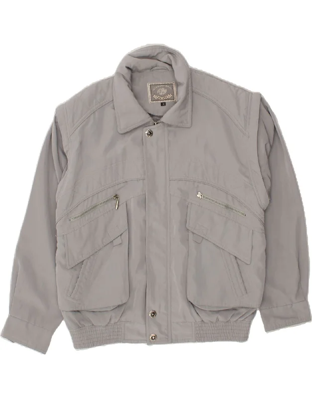 Men's Coats with Velcro ClosuresVINTAGE Mens Bomber Jacket UK 38 Medium Grey Cotton