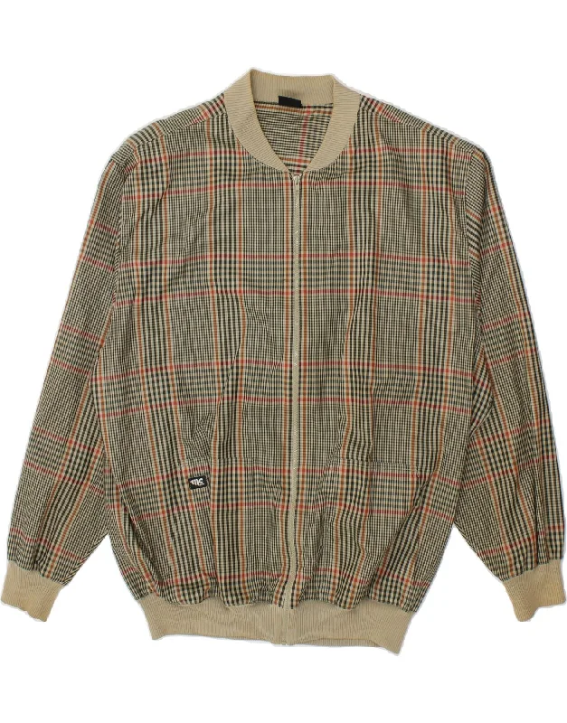 Men's Coats for Cold WeatherVINTAGE Mens Bomber Jacket UK 40 Large Beige Check Cotton