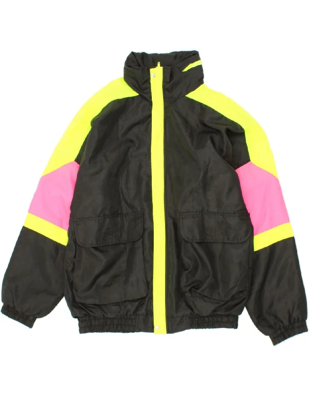 Men's Coats with Contrast StitchingVINTAGE Mens Bomber Jacket UK 42 XL Black Colourblock Polyester