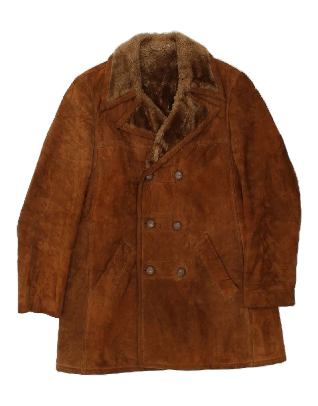Men's Coats with Reflective StripesVINTAGE Mens Double Breasted Shearling Jacket IT 52 XL Brown