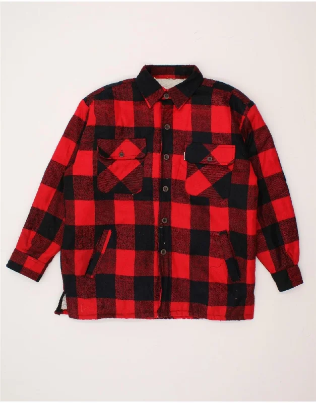 Men's Coats with Convertible CollarsVINTAGE Mens Flannel Sherpa Jacket UK 40 Large Black Gingham Cotton