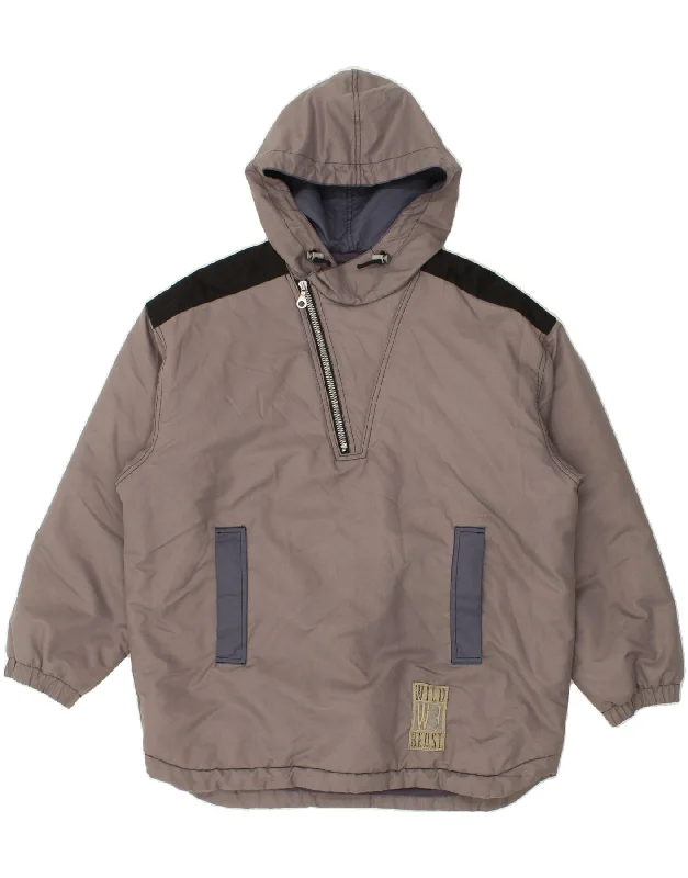 Men's Coats for Outdoor ActivitiesVINTAGE Mens Graphic Hooded Anorak Jacket IT 50 Large Grey Polyester