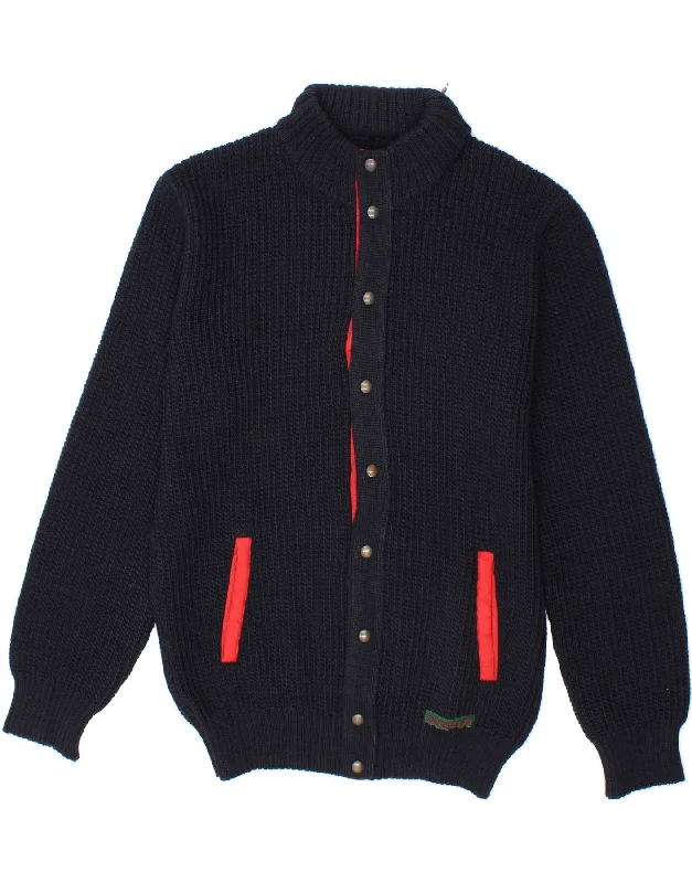 Men's Coats with Chest PocketsVINTAGE Mens Hooded Knit Bomber Jacket UK 36 Small Navy Blue New Wool