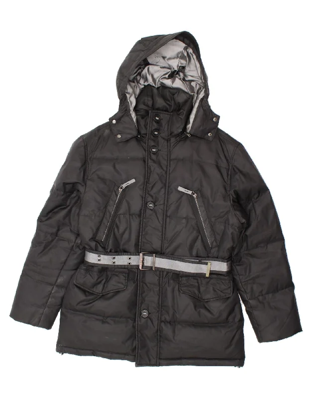 Designer Men's OvercoatsVINTAGE Mens Hooded Padded Jacket UK 40 Large Black Polyamide