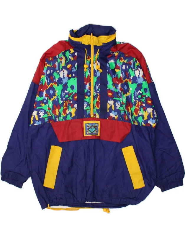 Men's Coats for WalkingVINTAGE Mens Hooded Rain Jacket UK 40 Large Navy Blue Colourblock