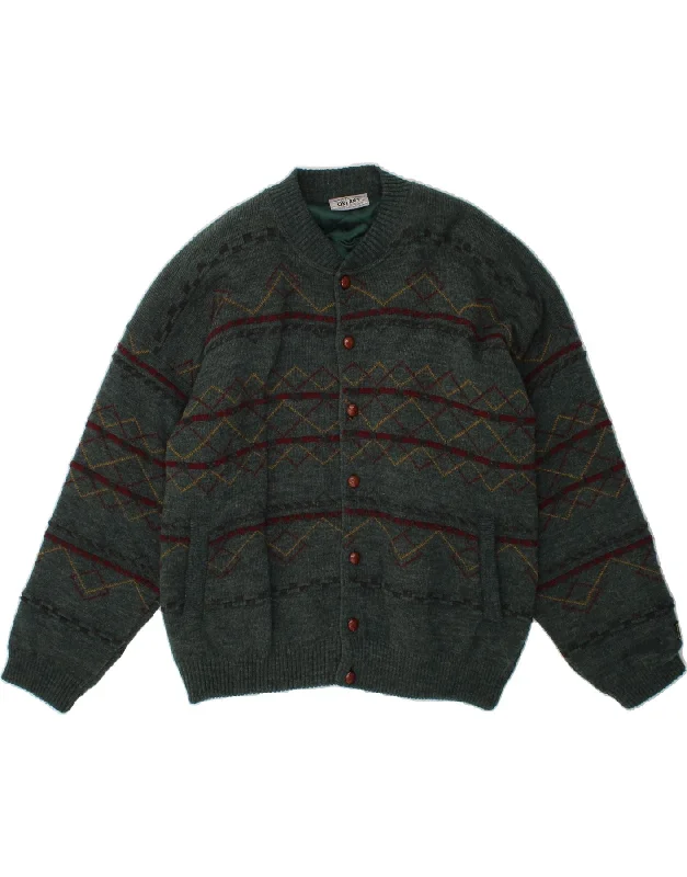 Men's Coats for SnowshoeingVINTAGE Mens Knit Bomber Jacket UK 42 XL Green Argyle/Diamond Acrylic