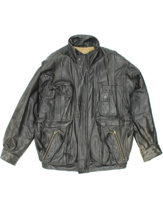 Cool Men's Pea CoatsVINTAGE Mens Leather Jacket IT 52 XL Black