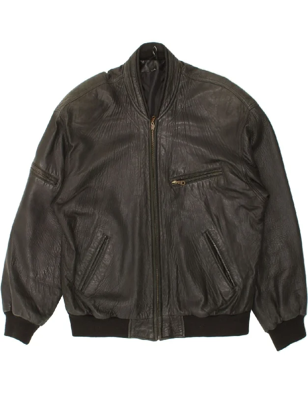 Unique Men's Flight JacketsVINTAGE Mens Leather Jacket IT 52 XL Black Leather