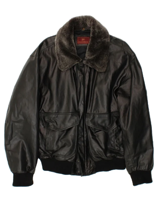 Men's Coats with Stretch FabricVINTAGE Mens Leather Jacket IT 54 2XL Black Leather