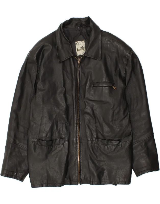Men's Coats with Contrast StitchingVINTAGE Mens Leather Jacket IT 54 2XL Black Leather