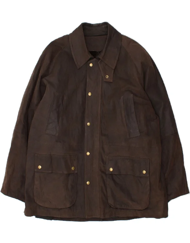 Men's Coats with Stretch FabricVINTAGE Mens Leather Jacket IT 56 3XL Brown Leather