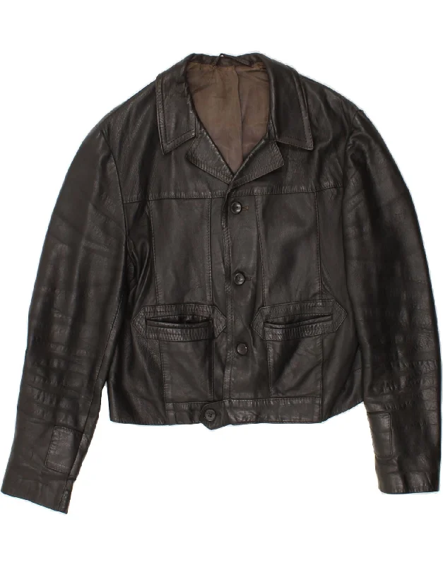 Men's Coats with ZippersVINTAGE Mens Leather Jacket UK 36 Small Black