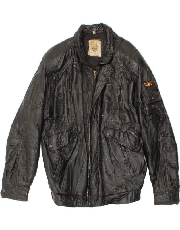Men's Coats with Quilted LiningVINTAGE Mens Leather Jacket UK 38 Medium Black Leather
