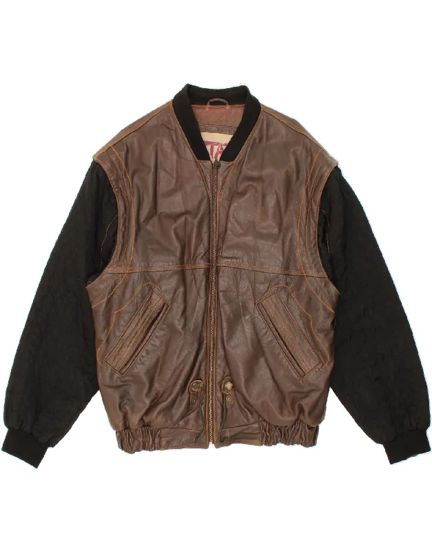 Men's Coats with Adjustable SleevesVINTAGE Mens Leather Jacket UK 38 Medium Brown Colourblock