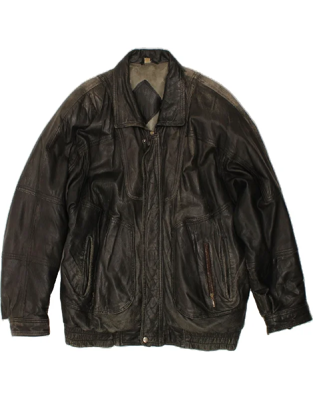 Men's Coats with Fur TrimVINTAGE Mens Leather Jacket UK 42 XL Black Leather