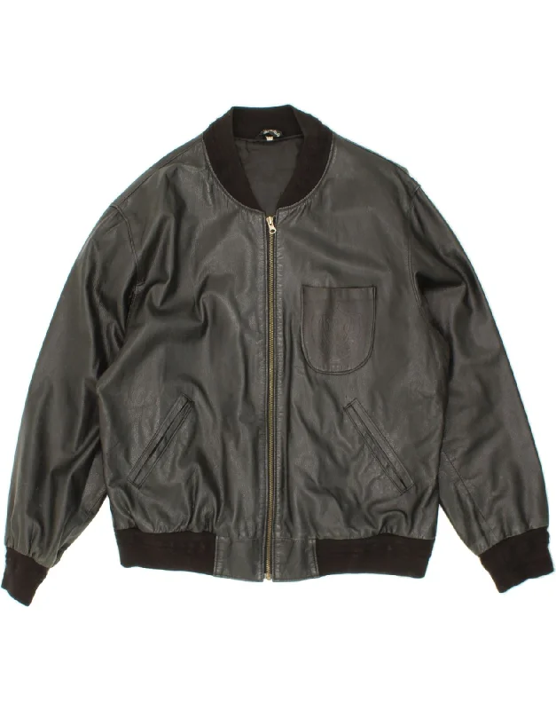 Men's Coats with Patchwork DesignsVINTAGE Mens Leather Jacket UK 44 2XL Black Leather