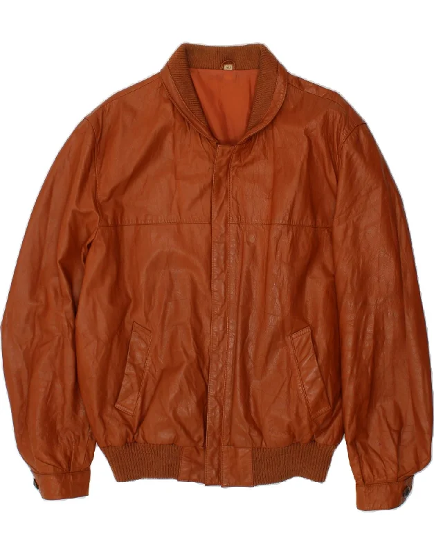 Men's Coats with Multi-Pocket DesignVINTAGE Mens Leather Jacket UK 44 2XL Brown