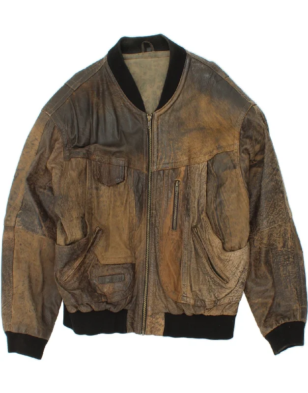 Men's Coats with Flannel LiningVINTAGE Mens Leather Jacket UK 44 2XL Brown Leather