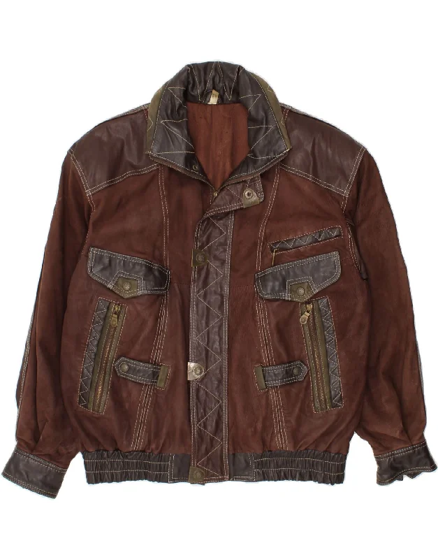 Men's Coats with Stretch FabricVINTAGE Mens Loose Fit Leather Jacket IT 46 Small Brown Leather