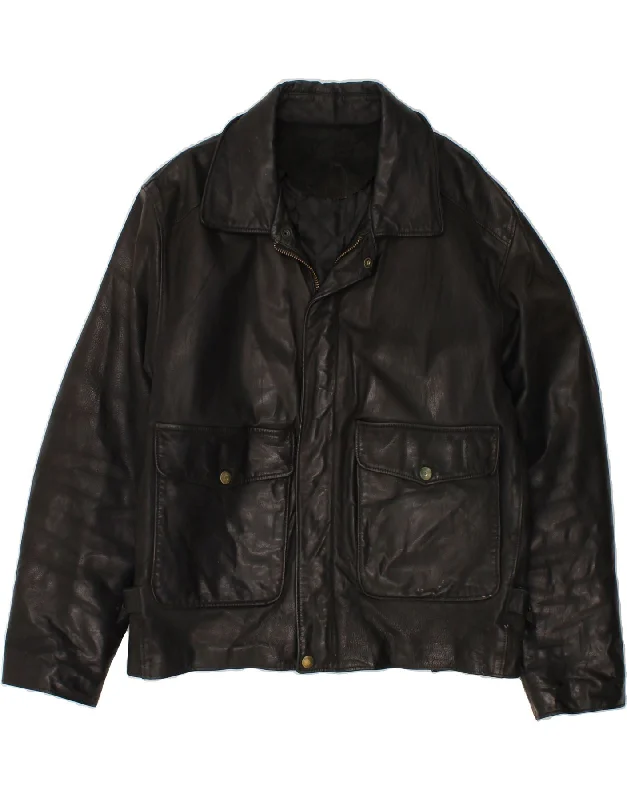 Men's Coats with Patchwork DesignsVINTAGE Mens Loose Fit Leather Jacket IT 48 Medium Black