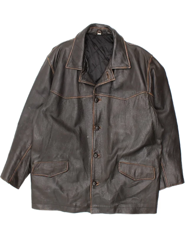 Men's Coats with Vintage StyleVINTAGE Mens Loose Fit Leather Jacket UK 38 Medium Black Leather