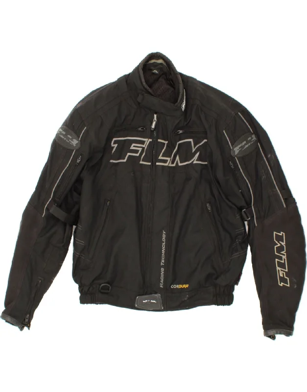 Men's Coats with Relaxed FitsVINTAGE Mens Motorcycle Graphic Racer Jacket EU 52 2XL Black Polyamide