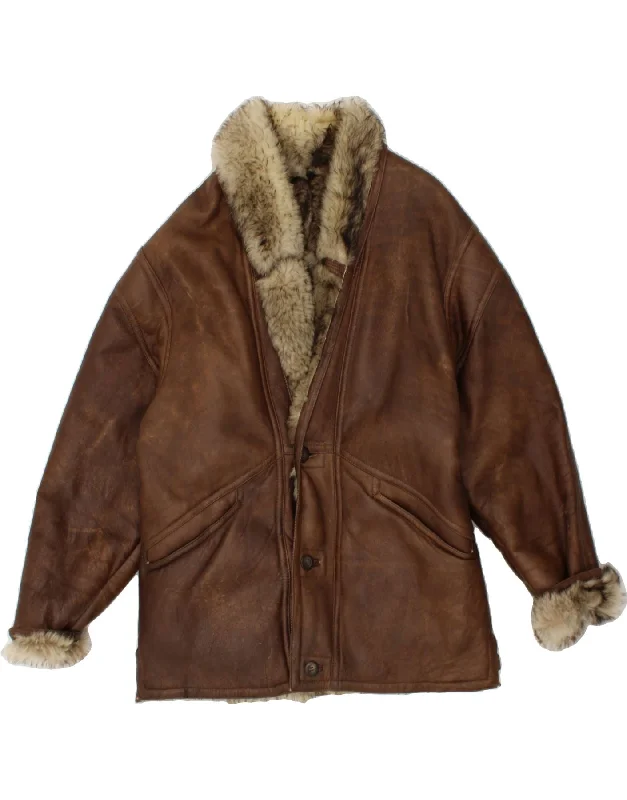Men's Coats for SpringVINTAGE Mens Shearling Jacket IT 50 Large Brown Shearling