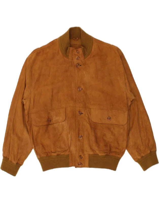 Men's Coats with ButtonsVINTAGE Mens Suede Bomber Jacket IT 50 Large Brown