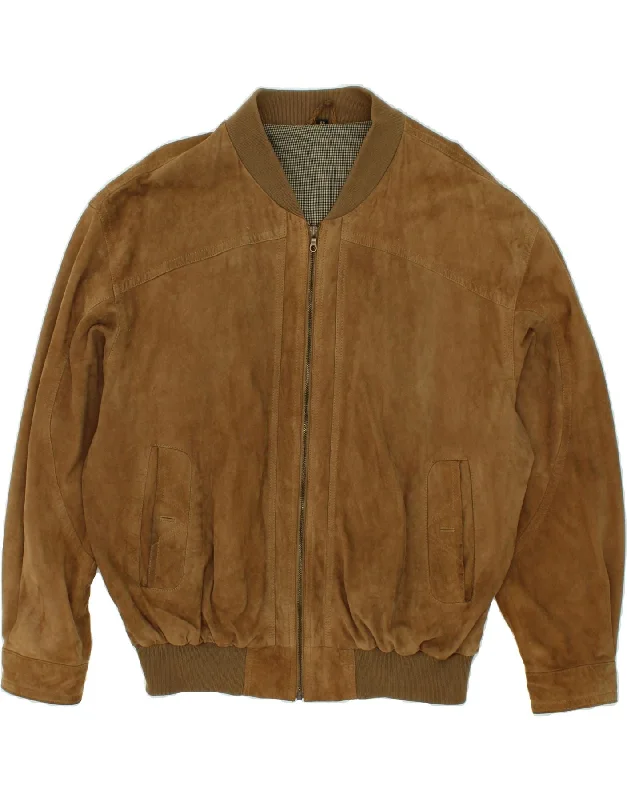 Men's Coats with Magnetic ClosuresVINTAGE Mens Suede Bomber Jacket IT 52 XL Brown