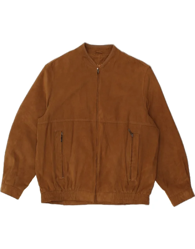 Men's Coats for LayeringVINTAGE Mens Suede Bomber Jacket IT 54 2XL Brown Leather