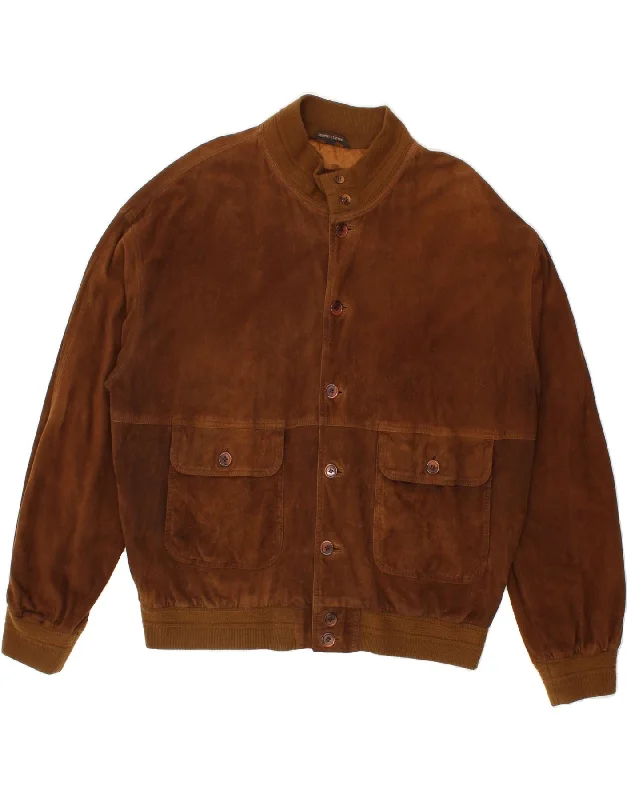 Men's Coats for Outdoor ActivitiesVINTAGE Mens Suede Bomber Jacket IT 58 4XL Brown Leather