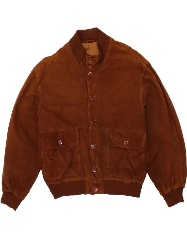 Fashionable Men's Denim JacketsVINTAGE Mens Suede Bomber Jacket UK 36 Small Brown Leather