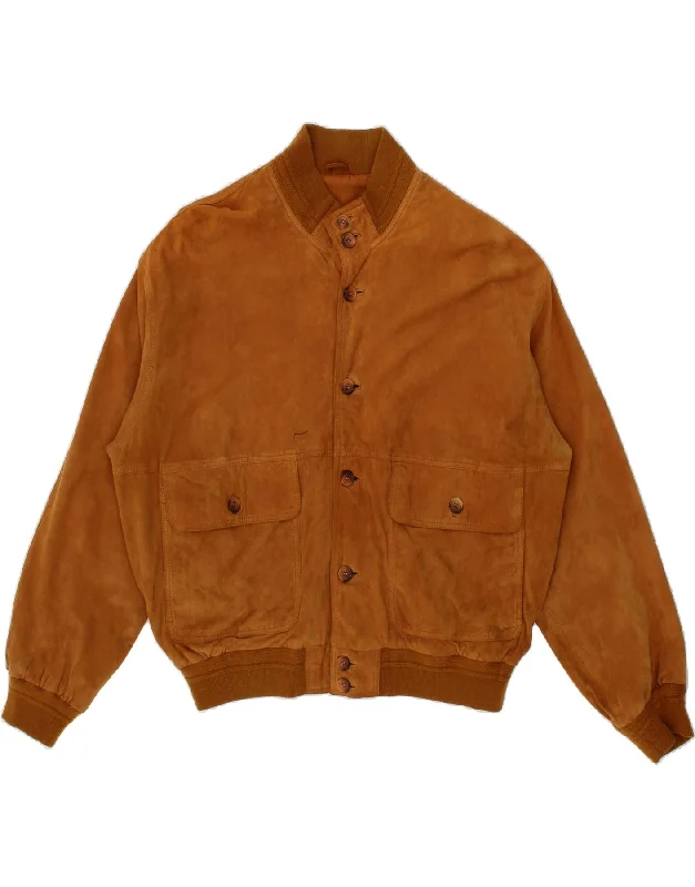 Men's Coats for Winter CampingVINTAGE Mens Suede Bomber Jacket UK 42 XL Brown Leather