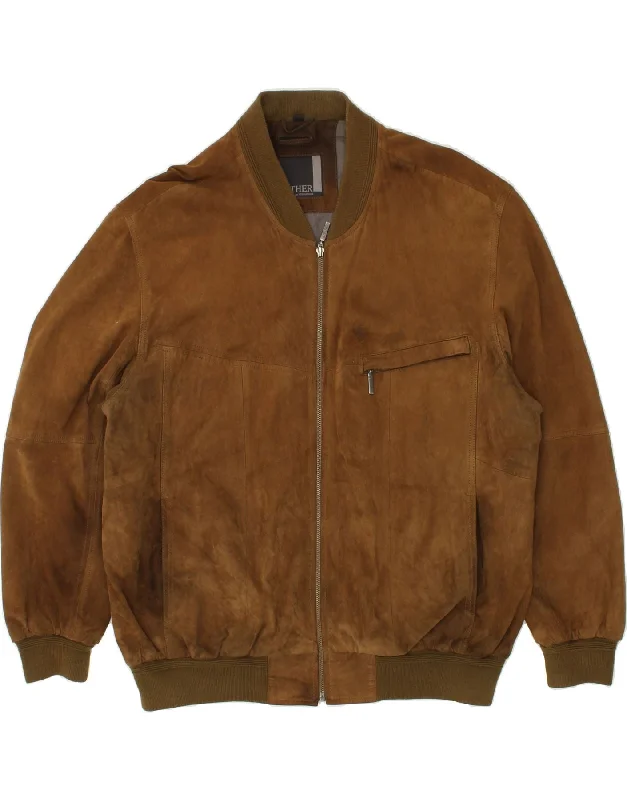 Trendy Men's Anorak JacketsWERTHER Mens Suede Bomber Jacket UK 44 2XL Brown Leather