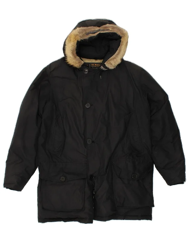 Casual Men's Bomber JacketsWOOLRICH Mens Hooded Padded Jacket UK 38 Medium Black